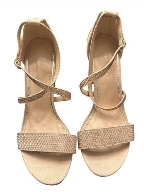 Kelly & Katie Nude Beaded Strappy Block Heels